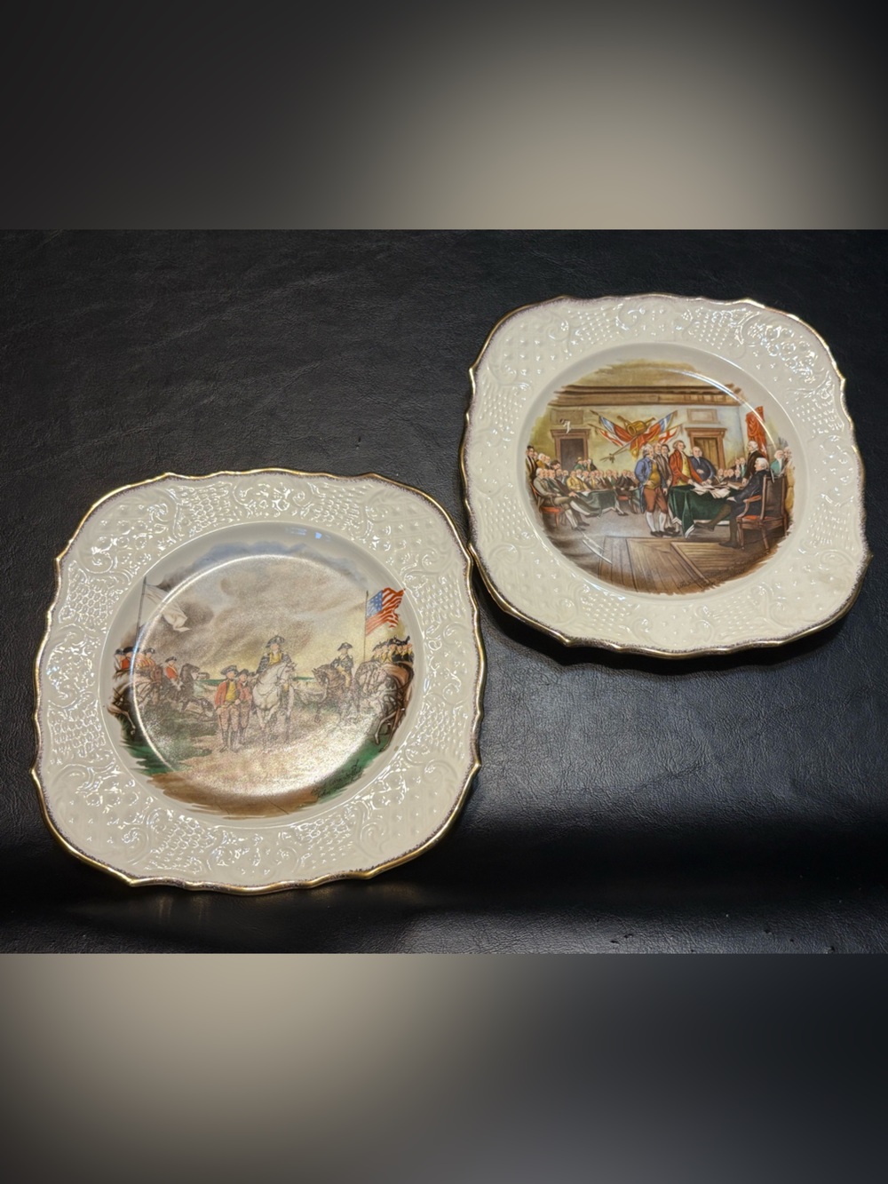 Vintage Sanders Mfg John Trumbull Revolutionary War Plates Set Declaration USA